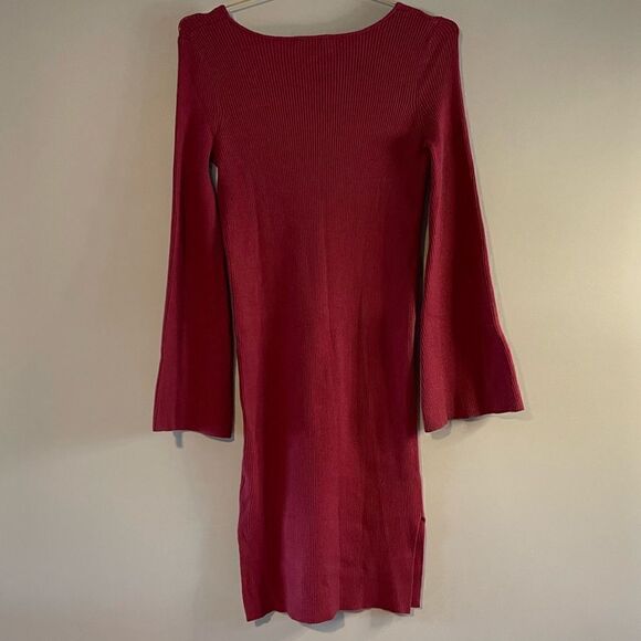 Lulus Jourdaine Berry Red Bell Sleeve Sweater Dress || SZ XS - Picture 10 of 13